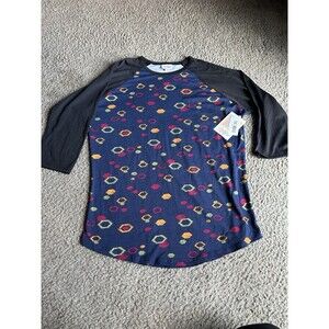 NWT LuLarRoe LLR Randy Baseball T Navy Blue Black Orange Green  Sz LARGE